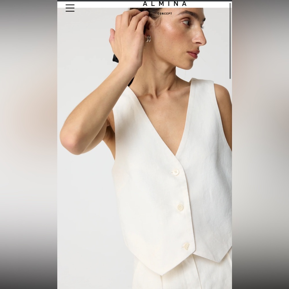 Almina Concept white linen blazer vest size small Buttondown sleeveless v-neck - Picture 4 of 10